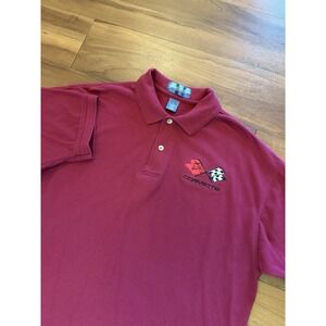 Vintage Pine Island Corvette Polo Shirt Red Cars USA Made 90's Men's Size Large